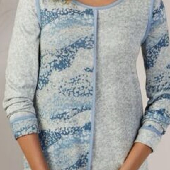 Soft Surroundings Piped Tunic Sweater Women's Small Blue Gray Animal Print - Picture 1 of 5